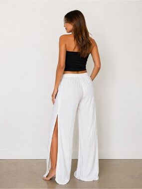 Kona Sol White Lightweight Beach Pants w/ Side Slit – Flowy Summer Lounge Size S